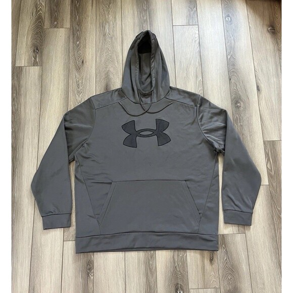 Under Armour Armour Fleece Big Logo Hoodie Mens XL Gray Athletic Sweatshirt - Picture 1 of 9
